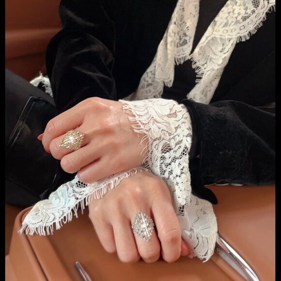 NEW Cocktail Ring 18K Gold Plated Swarovski Crystals Geometric Adjustable Glam - Picture 2 of 9